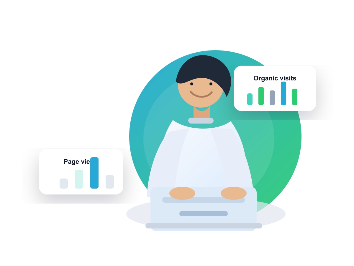 Mumbai SEO services hero visual showing a founder at a laptop with organic search growth cards